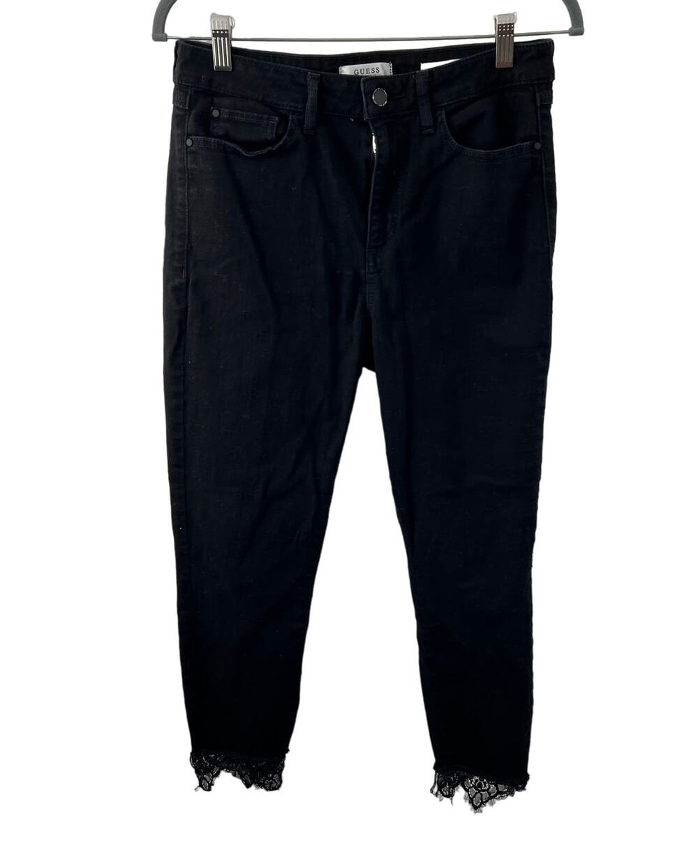 GUESS Los Angeles Black Denim Skinny Jeans Cotton Lace Trim 5-Pockets Size 30